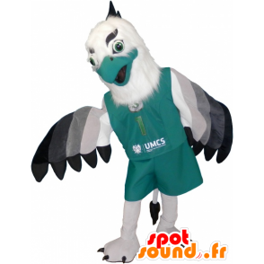 Mascotte d'aigle blanc, gris et noir avec de jolies plumes - MASFR032515 - Mascotte d'oiseaux