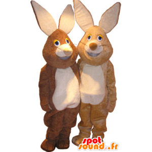 2 mascots rabbits, one brown and one beige - MASFR032516 - Rabbit mascot