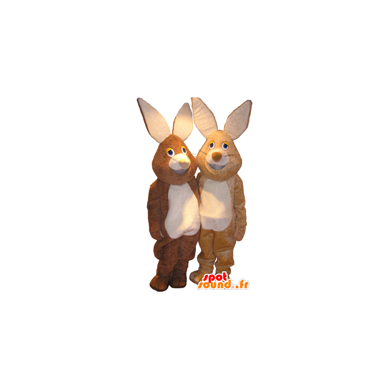 2 mascotte conigli, uno marrone e uno beige - MASFR032516 - Mascotte coniglio