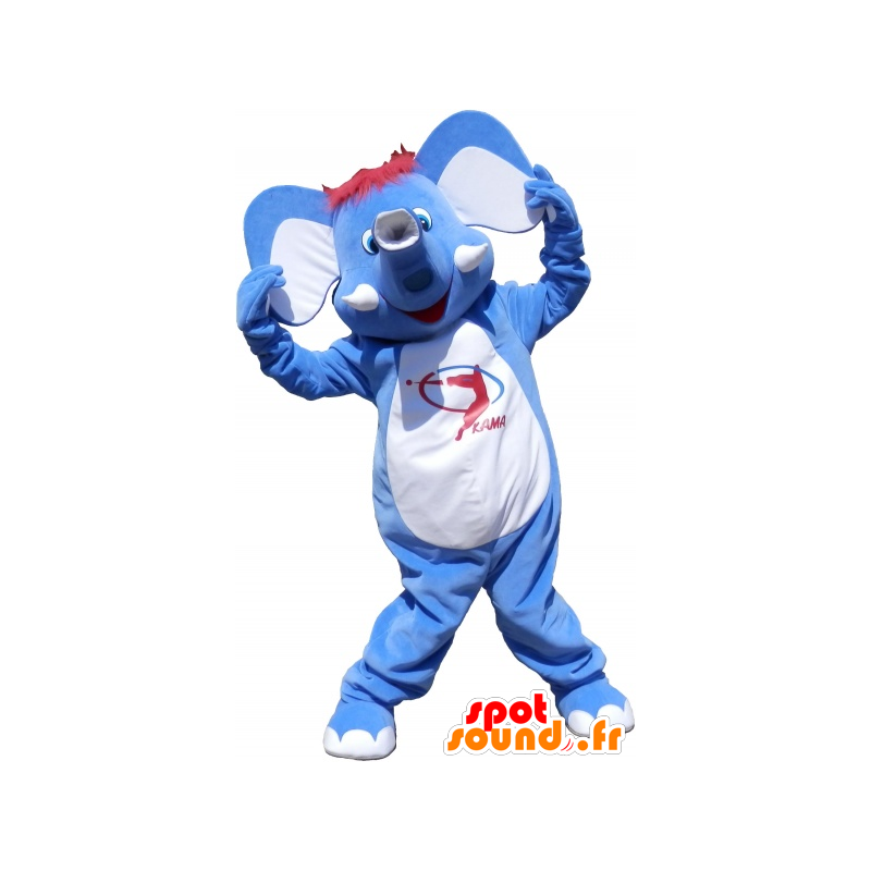 Mascot blauwe en witte olifant plezier - MASFR032519 - Elephant Mascot
