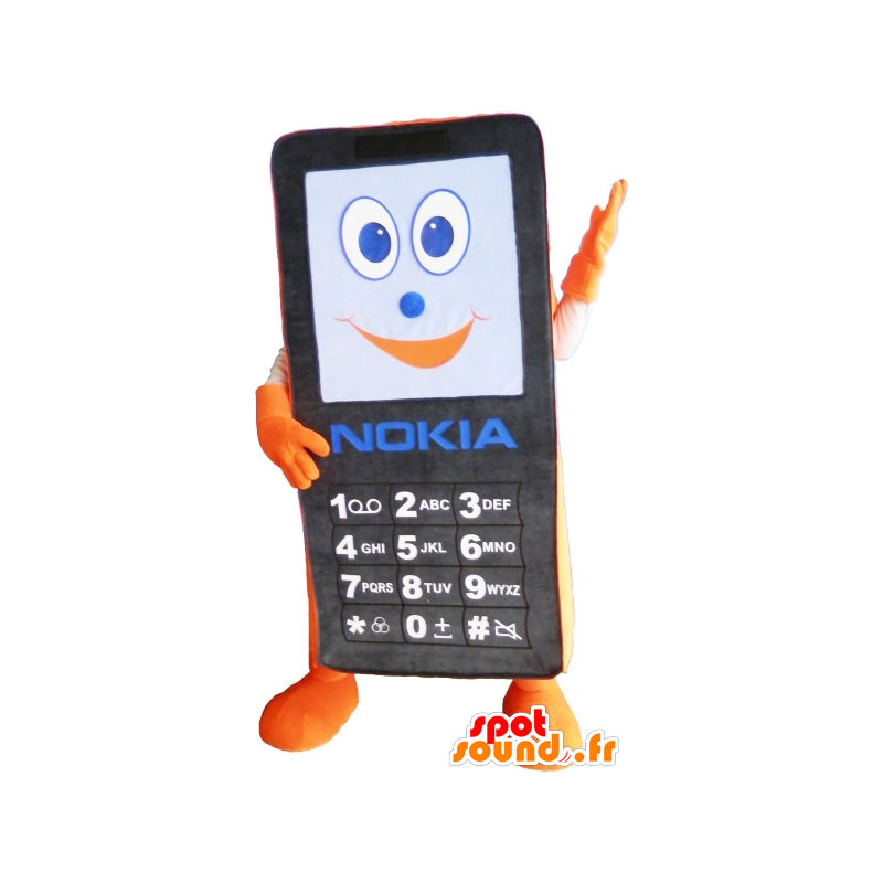 Sort og orange Nokia mobiltelefon maskot - Spotsound maskot