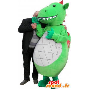 Groene draak mascotte, wit en rood met grote tanden - MASFR032523 - Dragon Mascot