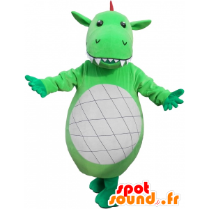 Mascotte drago verde, bianco e rosso con grandi denti - MASFR032523 - Mascotte drago