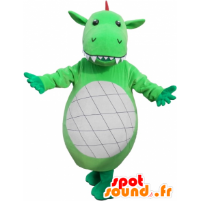 Groene draak mascotte, wit en rood met grote tanden - MASFR032523 - Dragon Mascot