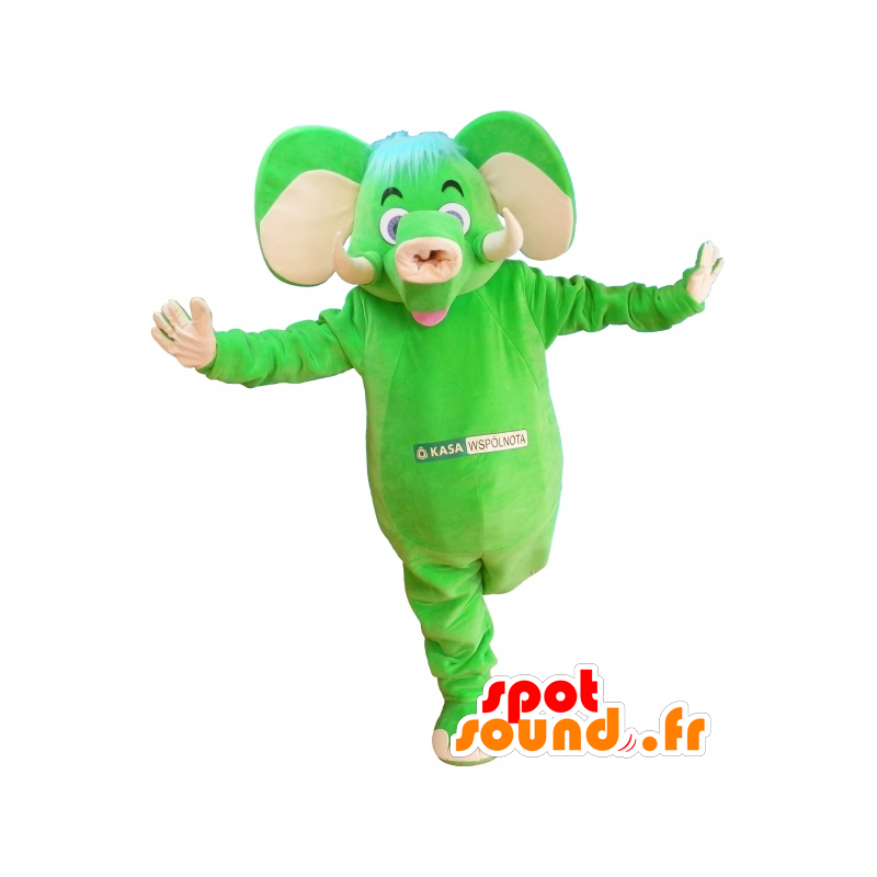 Mascotte d'éléphant vert et beige, amusant et coloré - MASFR032530 - Mascottes Elephant