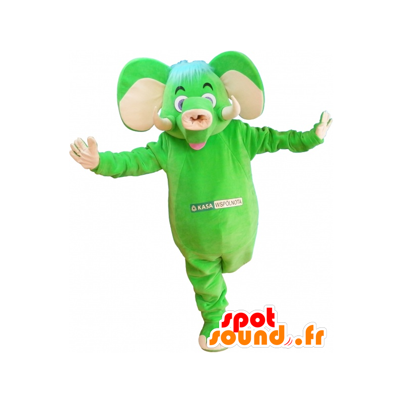 Μασκότ πράσινο και μπεζ ελέφαντας, διασκεδαστικό και πολύχρωμο - MASFR032530 - Ελέφαντας μασκότ