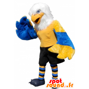 Mascot ørn gul, blå og hvit med svart shorts - MASFR032531 - Mascot fugler