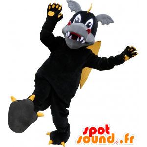 Mascotte de dragon noir, jaune et gris très mignon - MASFR032532 - Mascotte de dragon