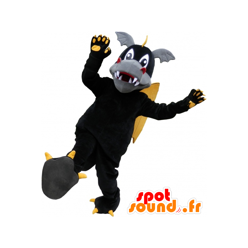 Mascotte de dragon noir, jaune et gris très mignon - MASFR032532 - Mascotte de dragon