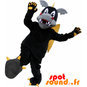 Mycket söt svart, gul och grå drakmaskot - Spotsound maskot