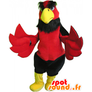 Mascotte rosso uccello, nero e giallo, e gigante divertente - MASFR032534 - Mascotte degli uccelli