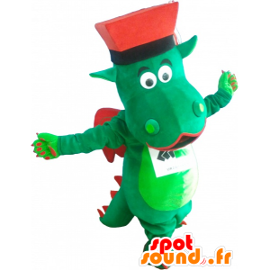 Mascotte drago verde e rosso con un cappello - MASFR032535 - Mascotte drago