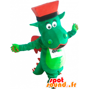 πράσινο και κόκκινο μασκότ δράκος με ένα καπέλο - MASFR032535 - Δράκος μασκότ