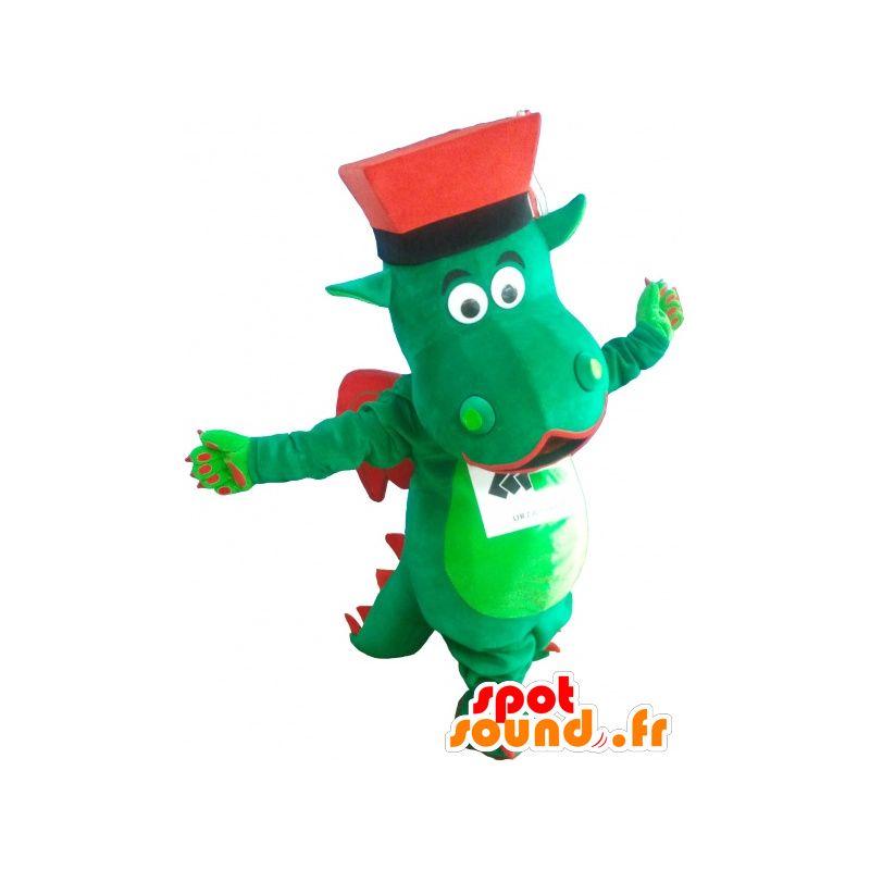 Green and red dragon mascot with a hat - MASFR032535 - Dragon mascot