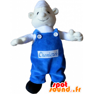 White snowman mascot with blue overalls - MASFR032536 - Human mascots