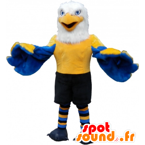Mascotte d'aigle bleu, jaune et blanc en tenue de sport - MASFR032537 - Mascotte sportives