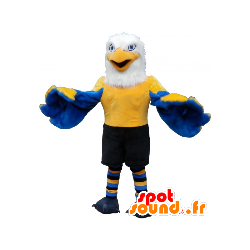 Adler-Maskottchen blau, gelb und weiß in der Sportkleidung - MASFR032537 - Sport-Maskottchen