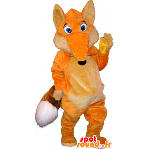 Oranžová a bílá liška maskot s modrýma očima - MASFR032538 - Fox Maskoti