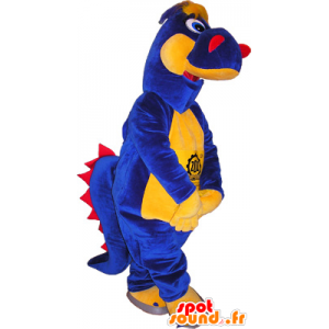 Mascotte de dinosaure bleu, jaune et rouge - MASFR032541 - Mascottes Dinosaure