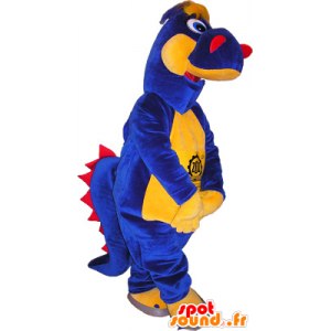 Mascote dinossauro azul, amarelo e vermelho - MASFR032541 - Mascot Dinosaur