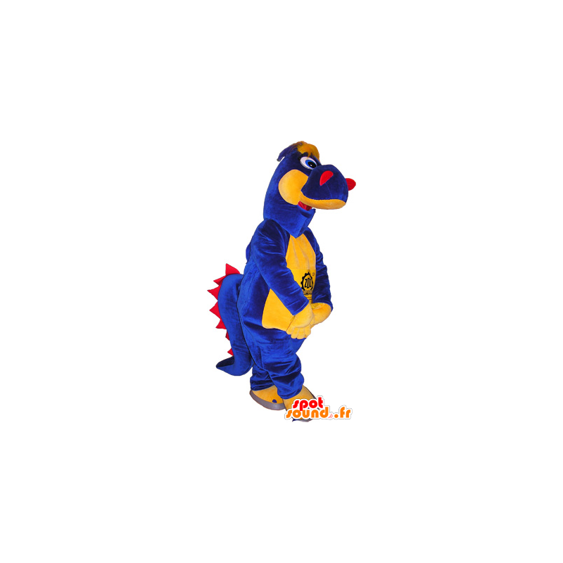 Blauw dinosaurus mascotte, geel en rood - MASFR032541 - Dinosaur Mascot