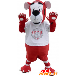 Mascot roten und weißen Tiger in der Sportkleidung - MASFR032542 - Sport-Maskottchen