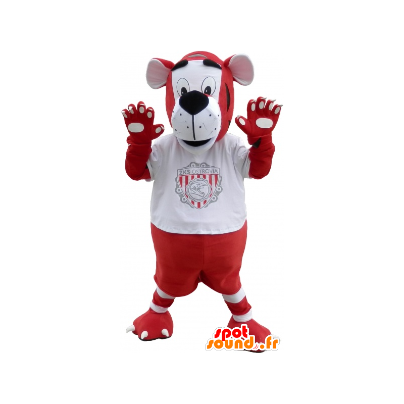 Mascotte rode en witte tijger in sportkleding - MASFR032542 - sporten mascotte Mascotte rode en witte tijger in sportkleding - MASFR032542 - sporten mascotte