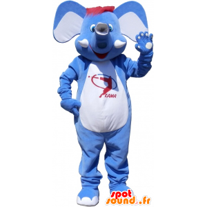 Elefante mascote azul e branco, com cabelo vermelho - MASFR032543 - Elephant Mascot