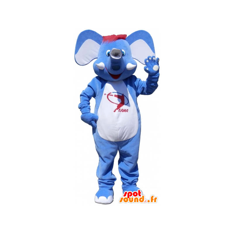 Mascot elefante blu e bianco con i capelli rossi - MASFR032543 - Mascotte elefante