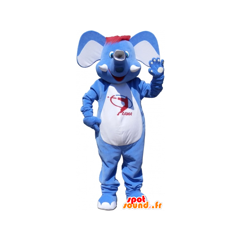 Maskotti sininen ja valkoinen elefantti, punaiset hiukset - MASFR032543 - Elephant Mascot
