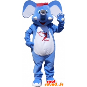 Mascotte d'éléphant bleu et blanc, avec les cheveux rouges - MASFR032543 - Mascottes Elephant