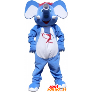 Mascot elefante azul y blanco con el pelo rojo - MASFR032543 - Mascotas de elefante