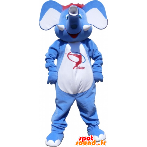 Maskot blå og hvit elefant, med rødt hår - MASFR032543 - Elephant Mascot