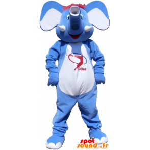 Mascotte d'éléphant bleu et blanc, avec les cheveux rouges - MASFR032543 - Mascottes Elephant