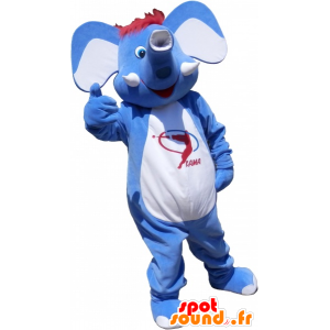 Mascot elefante azul y blanco con el pelo rojo - MASFR032543 - Mascotas de elefante