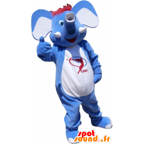 Elefante mascote azul e branco, com cabelo vermelho - MASFR032543 - Elephant Mascot