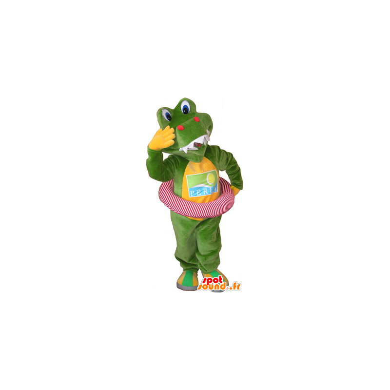 Zielony i żółty krokodyl maskotka z boja - MASFR032544 - Krokodyl Maskotki