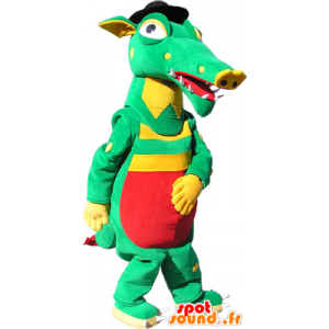 Grön, gul och röd krokodilmaskot - Spotsound maskot
