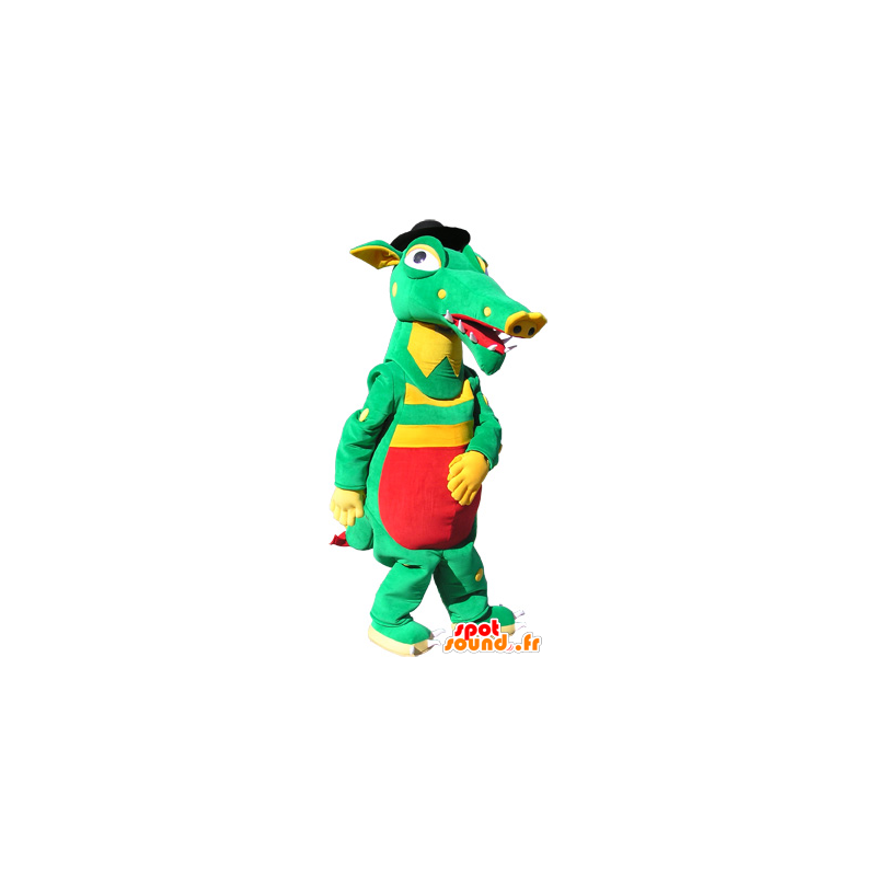 Groene krokodil mascotte, geel en rood - MASFR032545 - Crocodile Mascottes