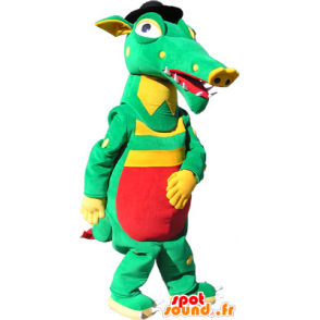 Green crocodile mascot, yellow and red - MASFR032545 - Mascots Crocodile