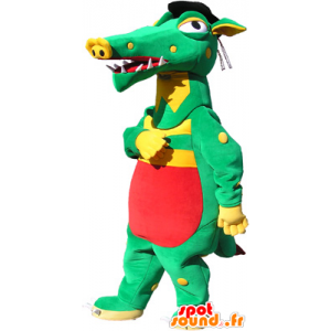 Vihreä krokotiili maskotti, keltainen ja punainen - MASFR032545 - krokotiili Maskotteja