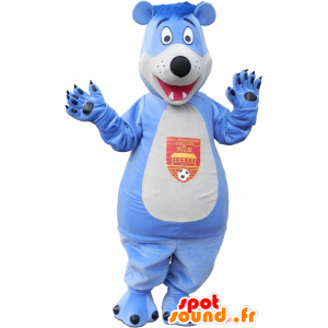 Bear maskot, blå og hvid bamse - Spotsound maskot