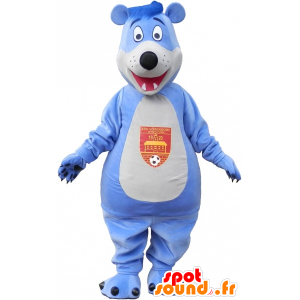 Maskotti karhu, sininen ja valkoinen nalle - MASFR032546 - Bear Mascot