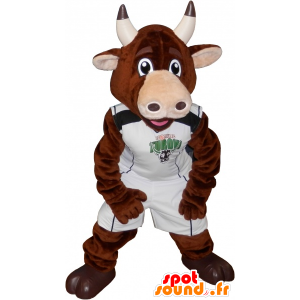 Bull mascot, brown cow in sportswear - MASFR032547 - Sports mascot