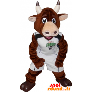 ταύρος μασκότ, καφέ αγελάδα σε αθλητικά - MASFR032547 - σπορ μασκότ