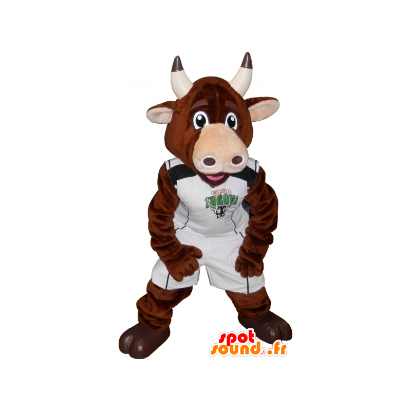 Bull mascot, brown cow in sportswear - MASFR032547 - Sports mascot