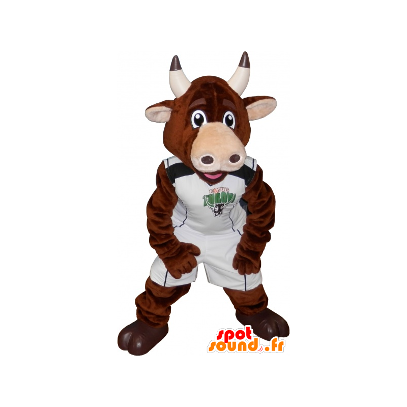 Mascota del toro, vaca marrón en ropa deportiva - MASFR032547 - Mascota de deportes