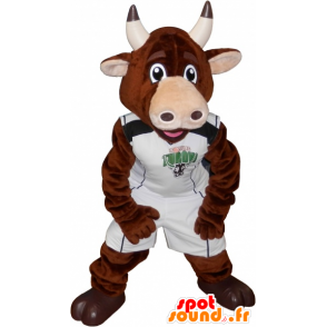 Bull mascot, brown cow in sportswear - MASFR032547 - Sports mascot