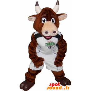Bull maskot, brun ko i sportkläder - Spotsound maskot