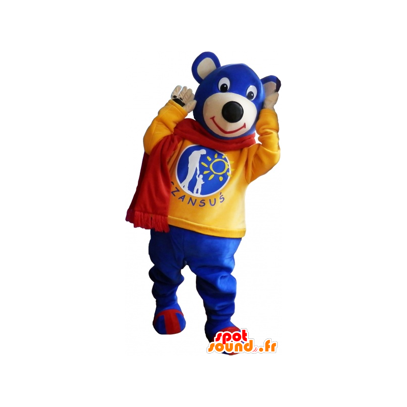 Sininen nalle maskotti keltaisella pusero ja huivi - MASFR032548 - Bear Mascot